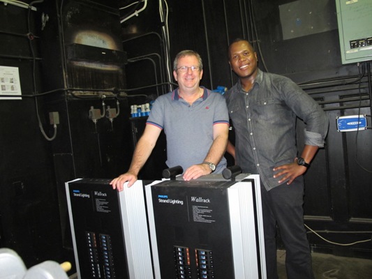 Dave Whitehouse (DWR) with Wandile Mgcodo (Technical Manager) at the Breytenbach Theatre