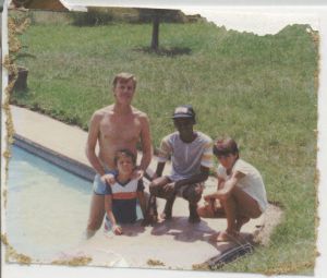 The early days, Danny with sons Bruce (in pool), Duncan (far right) and family friend Jose.