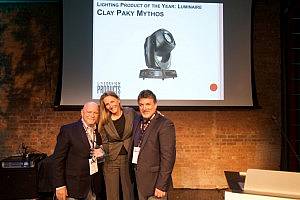 LD Award - Bob Gordon (ACT Lighting), Marian Sandberg (Live Design) and Francesco Romagnoli (Clay Paky)_low