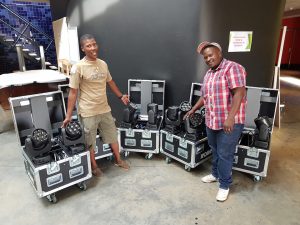 Soweto Theatre’s Lebugang Andrew Mnisi Technical Manager with Nkululeko Mazibuko Lighting Technician copy