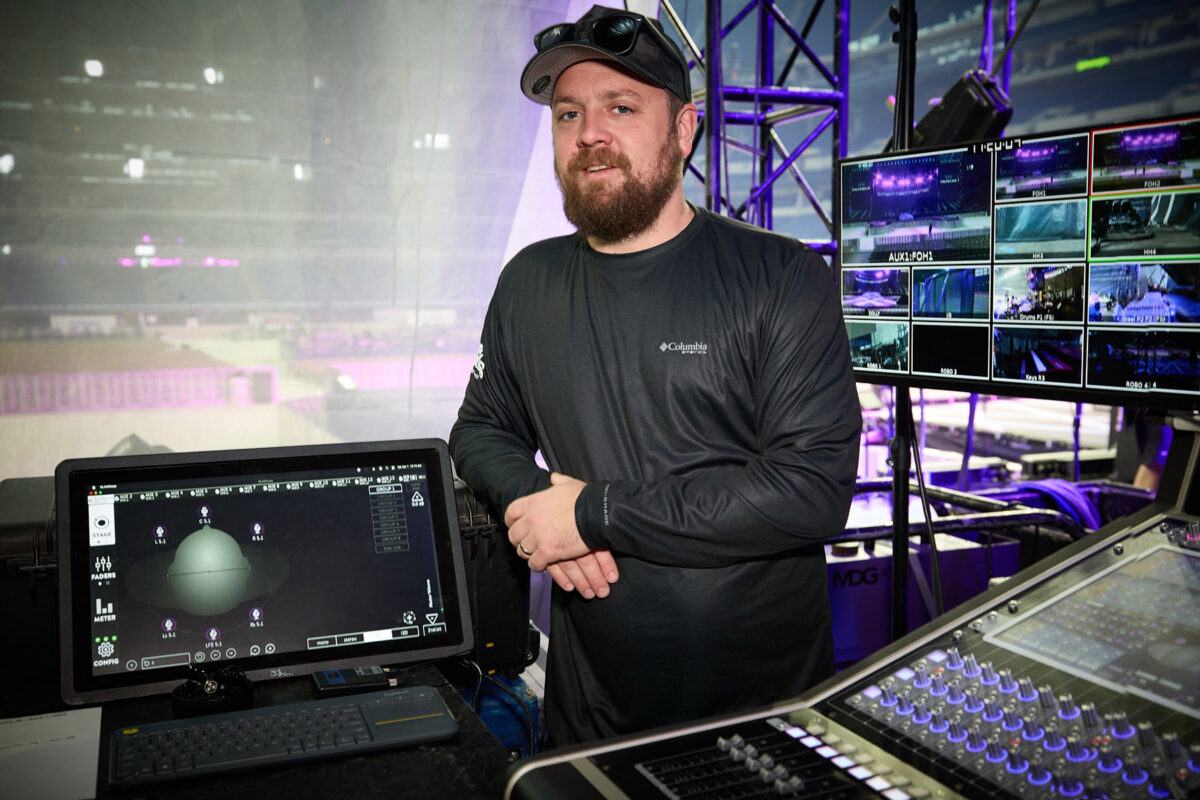 Luke Combs monitor engineer Michael Zuehsow at the 2023 World Tours DiGiCo Quantum7 equipped with a DMI KLANG card