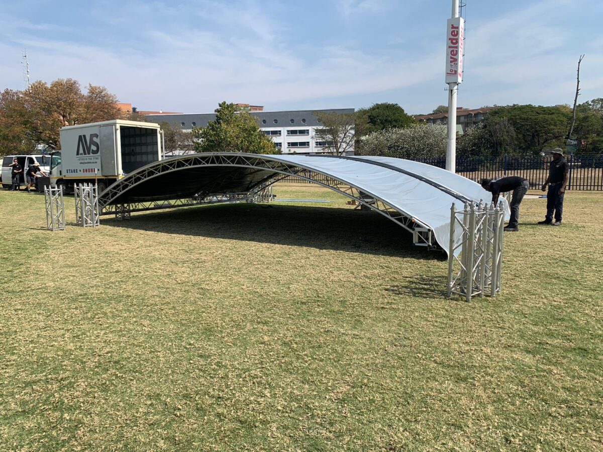 AVS Hire setting up their new Prolyte Arc Roof